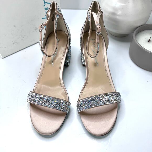 Betsey Johnson SB-Mari Block Heel Sandal Rhinestone Champagne Women 7.5W TriedOn - Picture 5 of 11